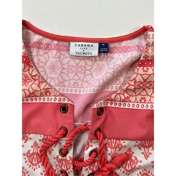 Cabana Life X Talbots Lace Up Swim Dress Coral Sleeveless Size Medium UPF 50+ - Picture 3 of 6